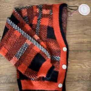 Umgee Red and Black Checkered Cardigan NWT
